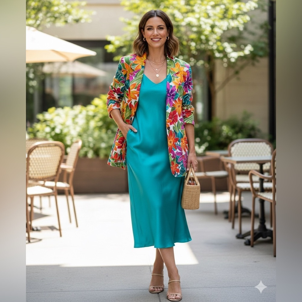 Lizsport Womens Colorful Floral Blazer Jacket Size L